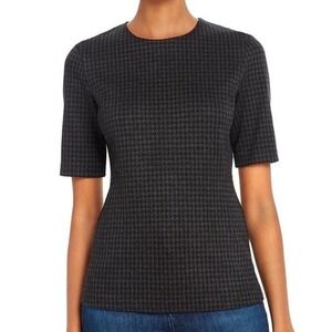 Theory Womens Houndstooth Short Sleeve Knit Blouse Size Small Petite